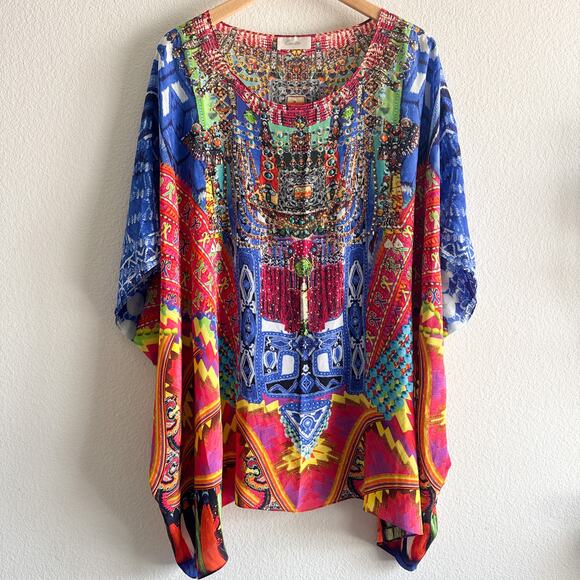 Camilla Silk Freedom Of Play Short Kaftan Multicolor Embellished - Picture 3 of 17